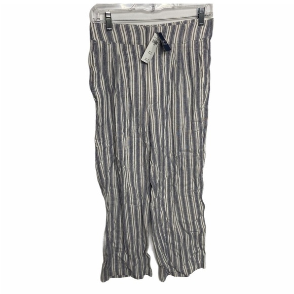 NWT Abercrombie Size Small Ultra High Rise Linen Stripe Pants Blue White - Picture 2 of 6